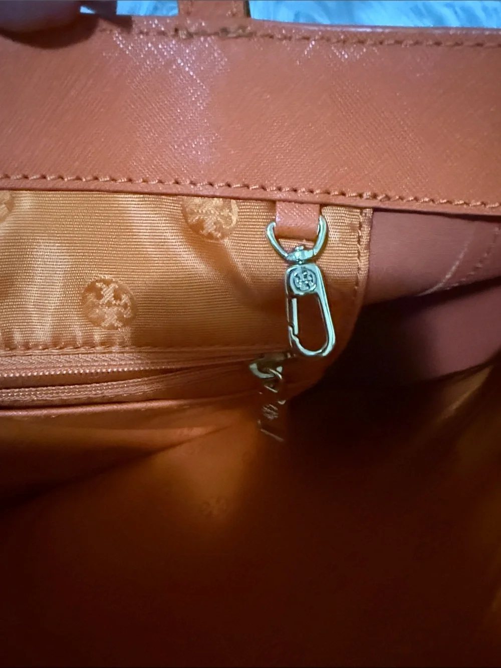 Tory Burch Bright Orange Saffiano Leather Tote